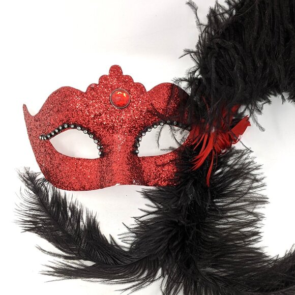 Venezia Accessories - Venezia Italy Venetian Masquerade Mask Red She Devil glitter black feathers